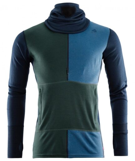 Aclima Mens Warmwool Hood Sweater Zip Blå Navyblazer Greeng Coastalfjord