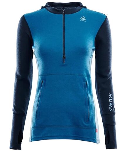 Aclima Womens Warmwool Hood Sweater Zip Blå Navy Blazer Sapphire Blue