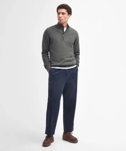 Barbour Herre Halv Lynlås Sweater i Oliven